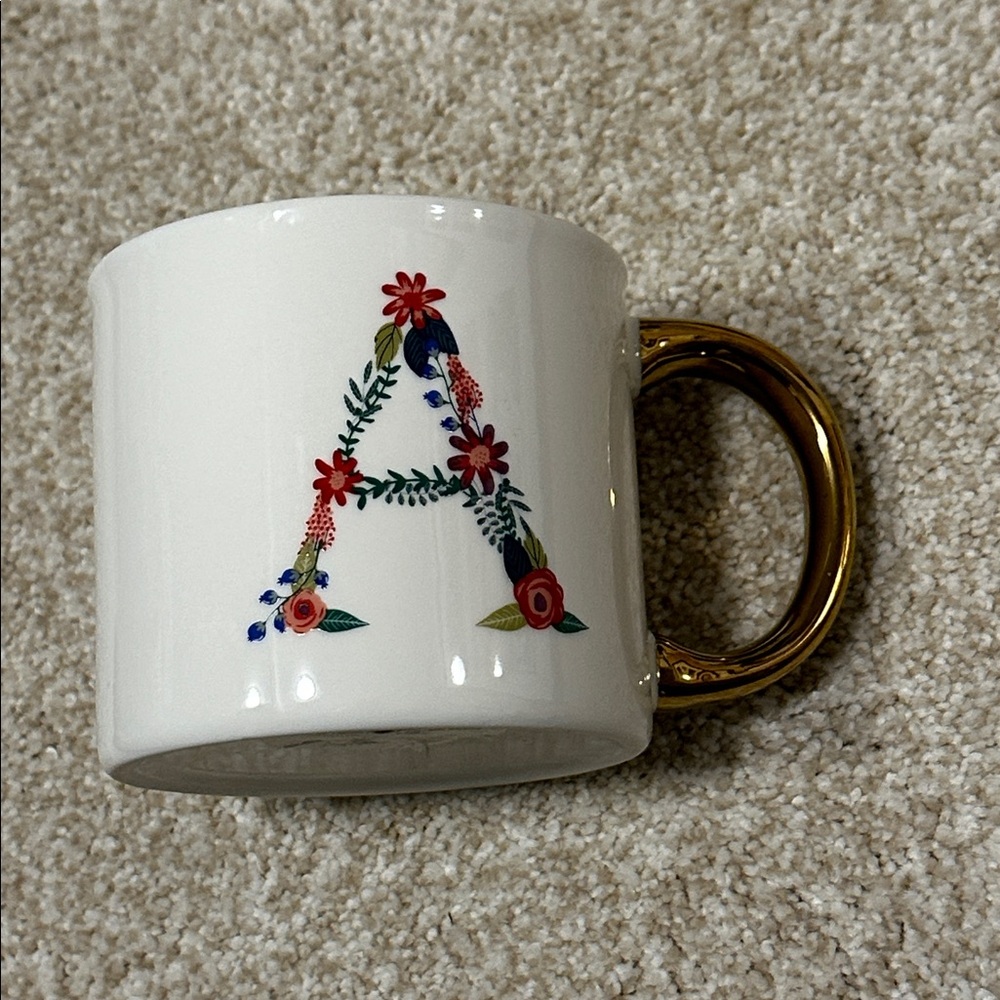 Letter “A” White Ceramic Floral 16 Ounce Mug NWOT - Picture 2 of 7